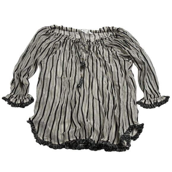 Zimmermann Aerial Woven Draw Fringe Top in White Black
